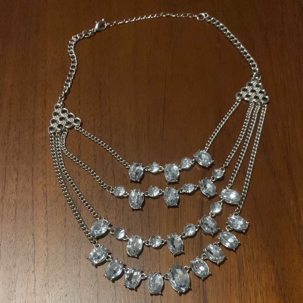 Elegant Silver Necklace with Clear Crystals